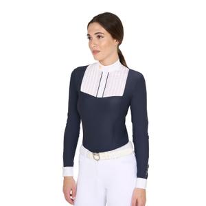 etw00060-navy-polo-de-concours-manches-longues-en-coton-plisse-femme-equestro-navy